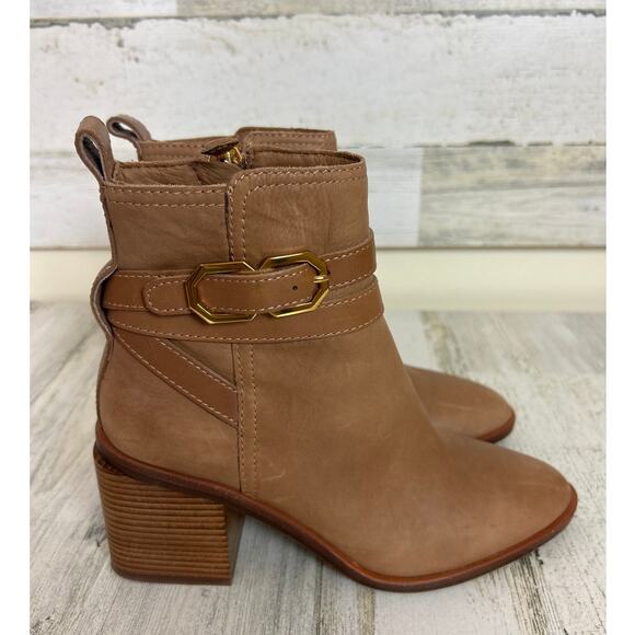 Louise et Cie Women’s 5 Uzma Tan Leather Ankle Booties Block Heel Designer New - Picture 3 of 8